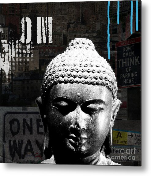 Abstract Metal Print featuring the painting Urban Buddha #2 by Linda Woods