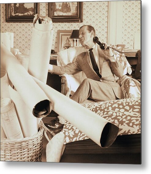 Indoors Metal Print featuring the photograph William Baldwin With Wallpaper #2 by Horst P. Horst