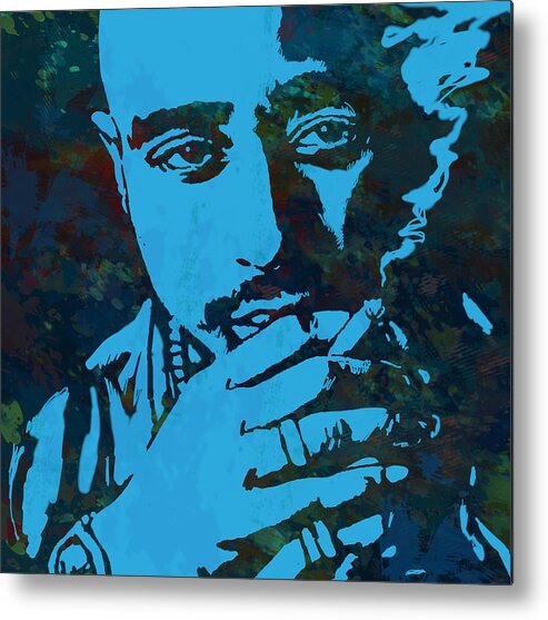 2 Pac Shakur Long Stylised Drawing Art Poster - Tupac Amaru Shakur (june 16 Metal Print featuring the drawing 2pac Tupac Shakur stylised pop art poster #3 by Kim Wang