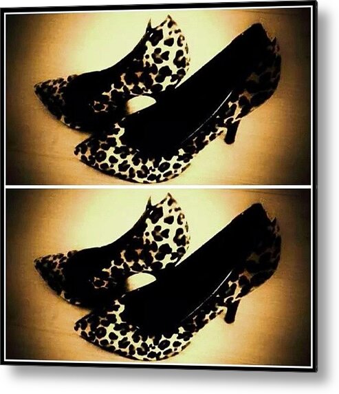 Fashion Metal Print featuring the photograph Leopard print stiletto shoes collage by Candy Floss Happy