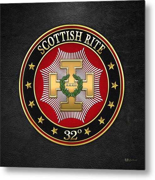'scottish Rite' Collection By Serge Averbukh Metal Print featuring the digital art 32nd Degree - Master of the Royal Secret Jewel on Black Leather by Serge Averbukh