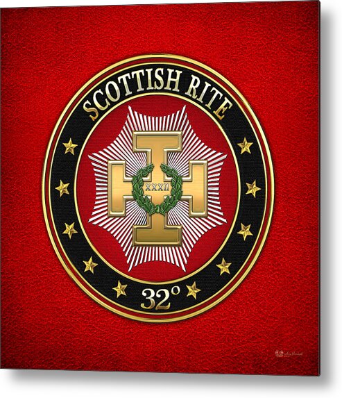 'scottish Rite' Collection By Serge Averbukh Metal Print featuring the digital art 32nd Degree - Master of the Royal Secret Jewel on Red Leather by Serge Averbukh