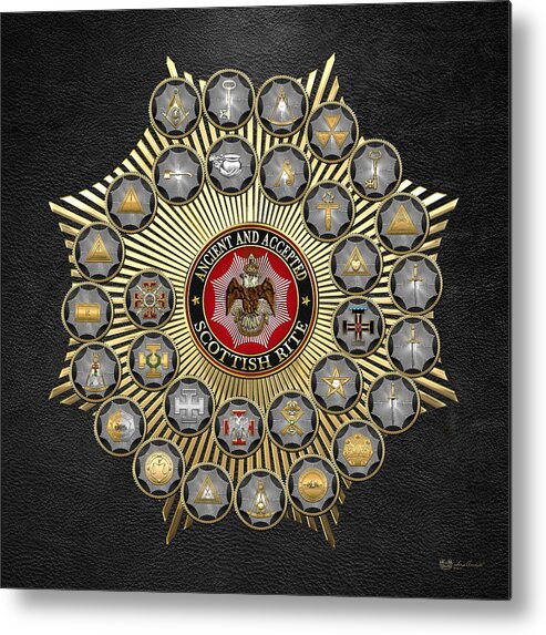 'scottish Rite' Collection By Serge Averbukh Metal Print featuring the digital art 33 Scottish Rite Degrees on Black Leather by Serge Averbukh