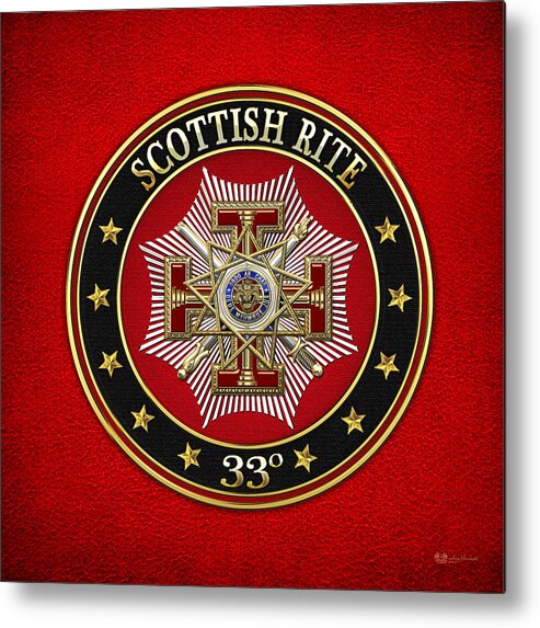 'scottish Rite' Collection By Serge Averbukh Metal Print featuring the digital art 33rd Degree - Inspector General Jewel on Red Leather by Serge Averbukh