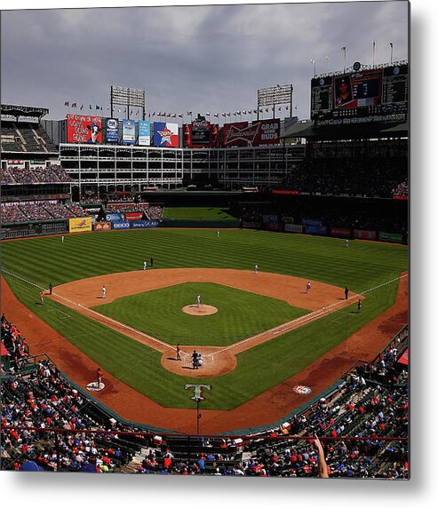 American League Baseball Metal Print featuring the photograph Houston Astros V Texas Rangers by Tom Pennington