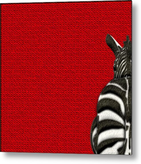 'beasts Creatures And Critters' Collection By Serge Averbukh Metal Print featuring the digital art 4-Piece Set - Zebra Rear View on Red 1-of-4 by Serge Averbukh