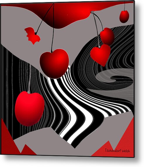 997 Metal Print featuring the painting 997 -  Deco Cherry   by Irmgard Schoendorf Welch