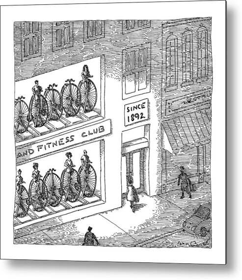 Captionless Bicycle Metal Print featuring the drawing A Fitness Club With Sign by John O'Brien