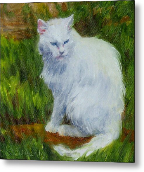 Cat Metal Print featuring the painting A Fluffy Cloud by Connie Schaertl