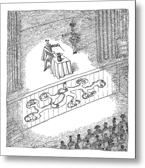 Magicians Metal Print featuring the drawing A Magician Is Seen On Stage by John O'Brien