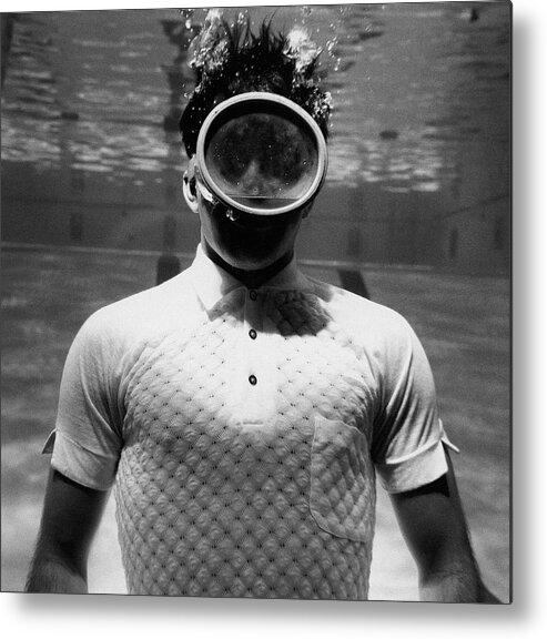Model Metal Print featuring the photograph A Male Model Underwater In A Pool With A Scuba by Leonard Nones
