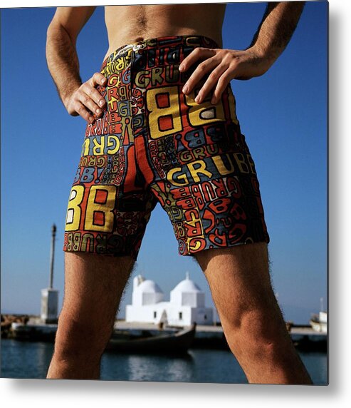 Swimwear Metal Print featuring the photograph A Man Wearing Robert Bruce Swimming Trunks by Leonard Nones