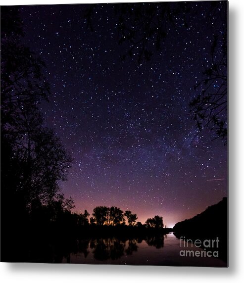 1x1 Metal Print featuring the photograph a starry night at the Inn by Hannes Cmarits