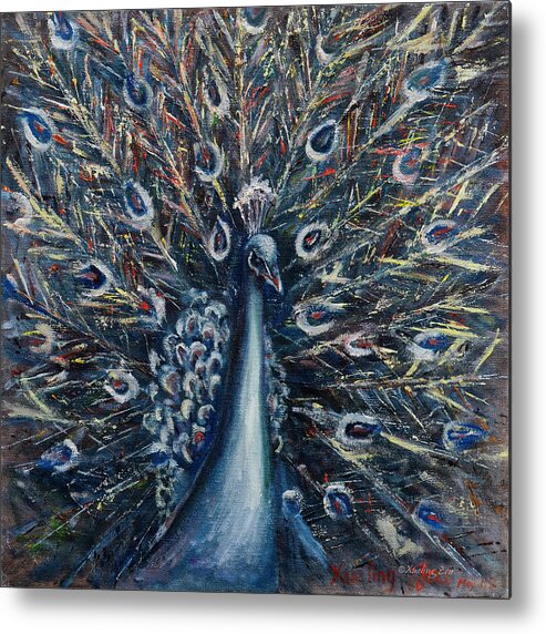 Peacock Metal Print featuring the painting A White Peacock by Xueling Zou