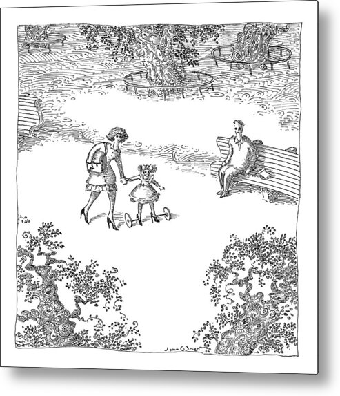 Walk Metal Print featuring the drawing A Woman Is Seen Guiding Her Daughter by John O'Brien