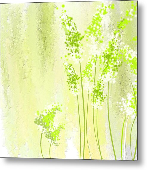 Light Green Metal Print featuring the painting About Spring by Lourry Legarde