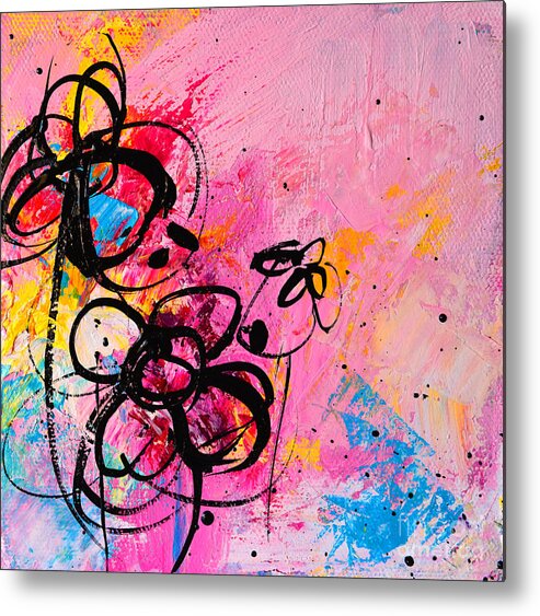 Abstract Flowers In Hot Pink Metal Print featuring the painting Abstract Flowers in hot pink 1 by Patricia Awapara