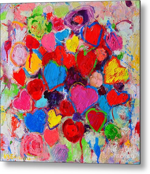 Hearts Metal Print featuring the painting Abstract Love Bouquet Of Colorful Hearts And Flowers by Ana Maria Edulescu