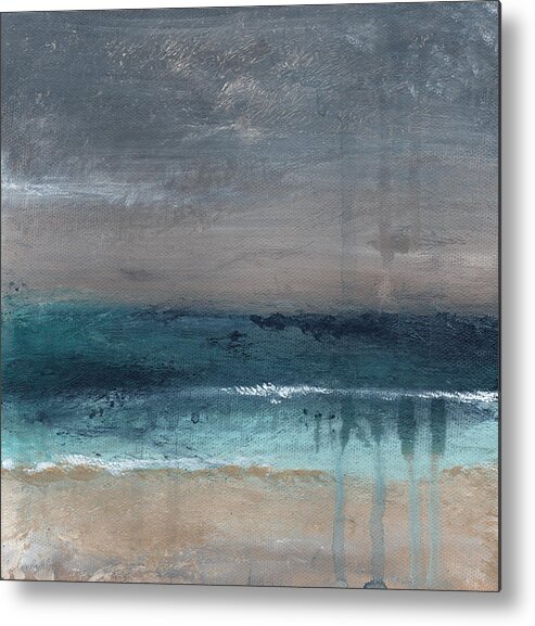 Abstract Landscape Metal Print featuring the painting After The Storm- Abstract Beach Landscape by Linda Woods