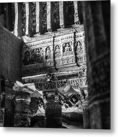 Mystery Metal Print featuring the photograph Ajanta 30 Rock- Cut Caves By Buddhist by Aleck Cartwright