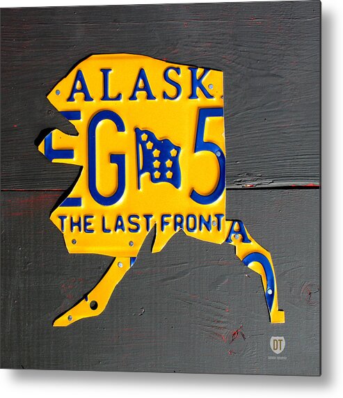 Alaska Metal Print featuring the mixed media Alaska License Plate Map Artwork by Design Turnpike