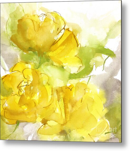 Original Watercolors Metal Print featuring the painting Amber Roses 1 by Chris Paschke