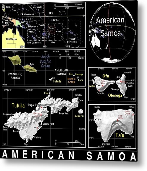 Samoa Metal Print featuring the mixed media American Samoa Exotic Map by Florene Welebny