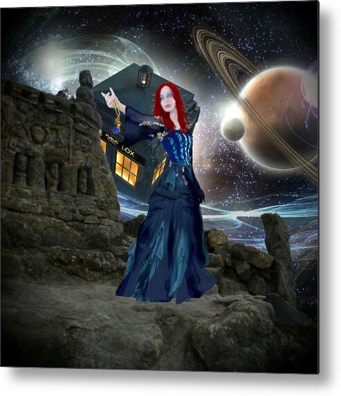  Doctor Who Metal Print featuring the painting Amy and the Tardis by Digital Art Cafe