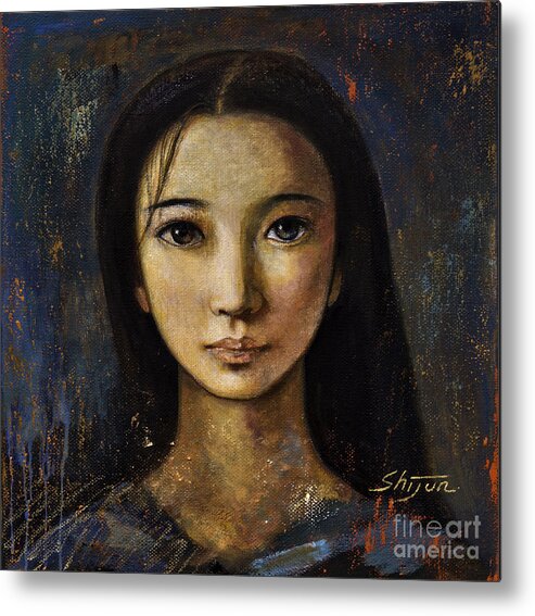 Portraits Oil Painting Metal Print featuring the painting An Enigmatic Face by Shijun Munns
