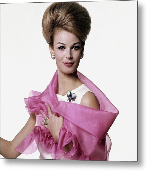 Fashion Metal Print featuring the photograph Anne De Zogheb Wearing A Doro Wrap by Bert Stern