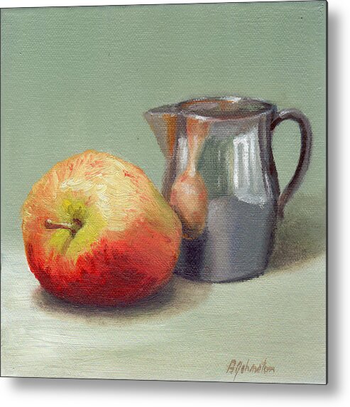  Metal Print featuring the painting Apple and Silver by Beth Johnston