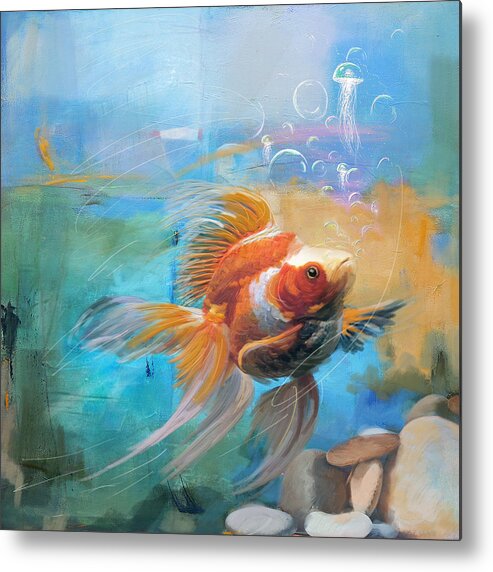  Metal Print featuring the painting Aqua Gold by Catf