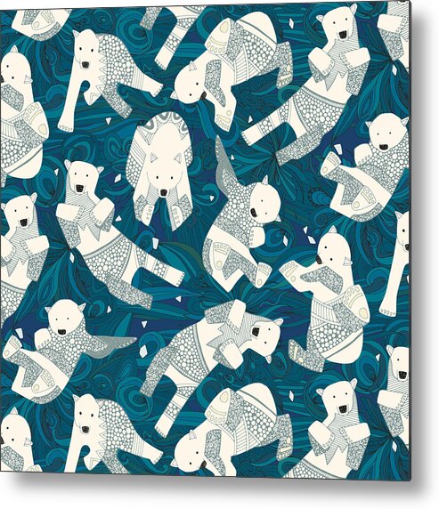 Polar Bears Metal Print featuring the painting Arctic Polar Bears Blue by MGL Meiklejohn Graphics Licensing