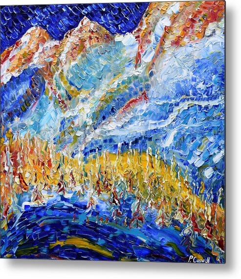 Argentiere Metal Print featuring the painting Argentiere Near Chamonix Ski Scene by Pete Caswell