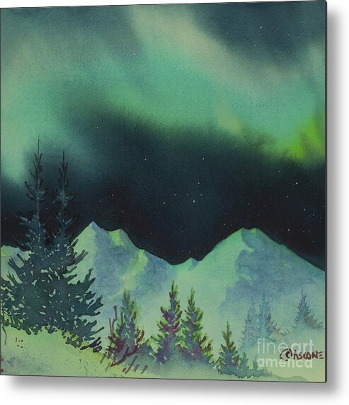 First Snow Metal Print featuring the painting Aurora Dance in Square by Teresa Ascone