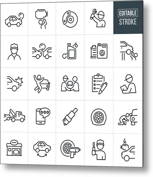 Repair Shop Metal Print featuring the drawing Auto Repair Thin Line Icons - Editable Stroke by Appleuzr