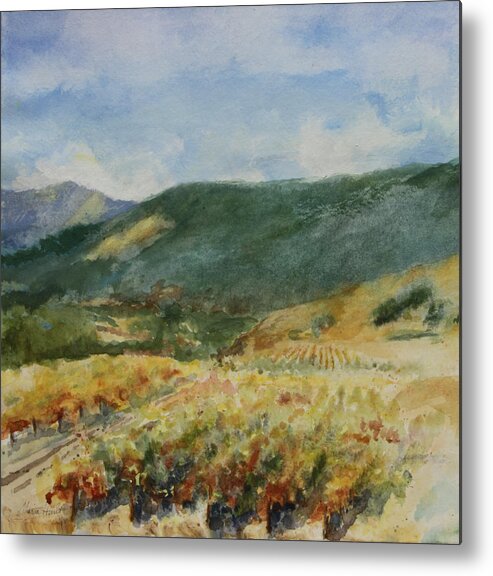 Autumn In The Vineyards Metal Print featuring the painting Harvest Time In Napa Valley by Maria Hunt