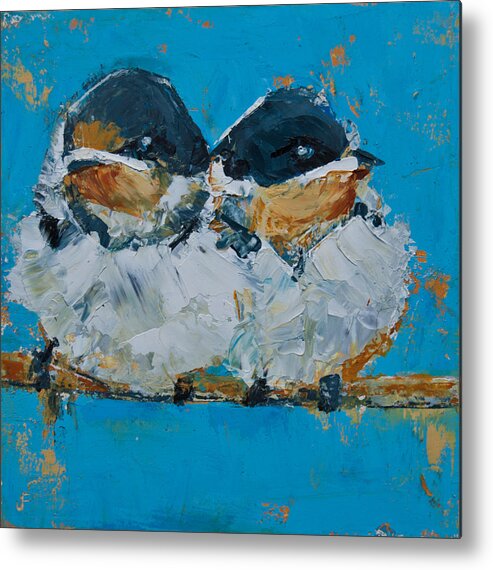 Sparrows Metal Print featuring the painting Baby Birds - Fledglings by Jani Freimann