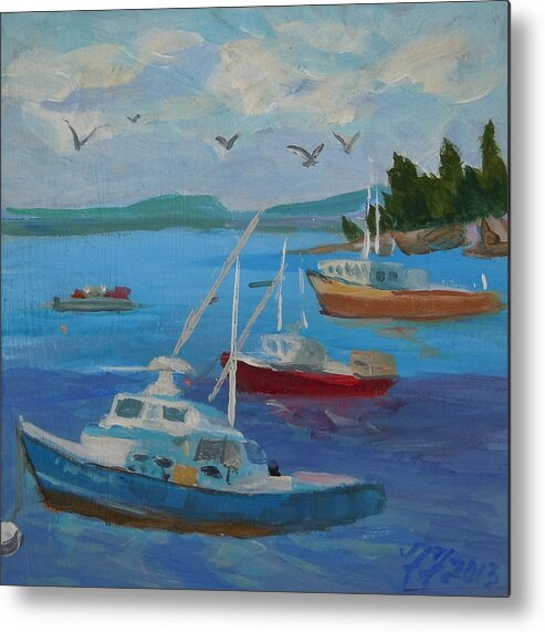 Seascape Metal Print featuring the painting Bar Harbor Lobster Boats by Francine Frank