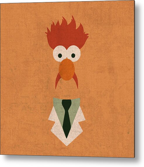Beaker Metal Print featuring the mixed media Beaker Vintage Minimalistic Illustration on Worn Distressed Canvas Series No 003 by Design Turnpike