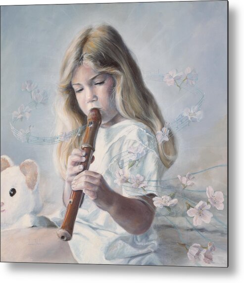 Wooden Flute Metal Print featuring the painting Beautiful Music by Lucie Bilodeau