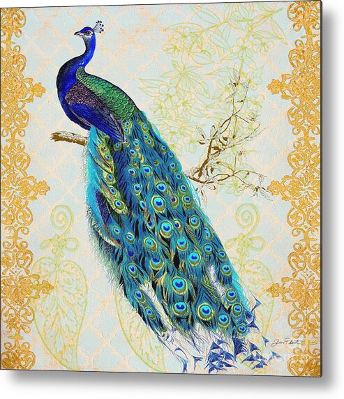 Jean Plout Metal Print featuring the painting Beautiful Peacock-B by Jean Plout