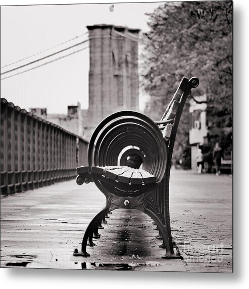 Decor Metal Print featuring the photograph Bench's Circles and Brooklyn Bridge - Brooklyn Heights Promenade - New York City by Carlos Alkmin