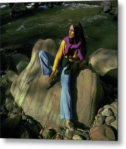 Fashion Metal Print featuring the photograph Birgitta Af Klercker Wearing Three Sweaters by John Cowan