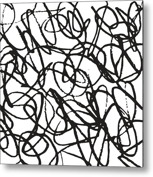Confusion Metal Print featuring the digital art Black And White Abstract Scribble by Daz2d