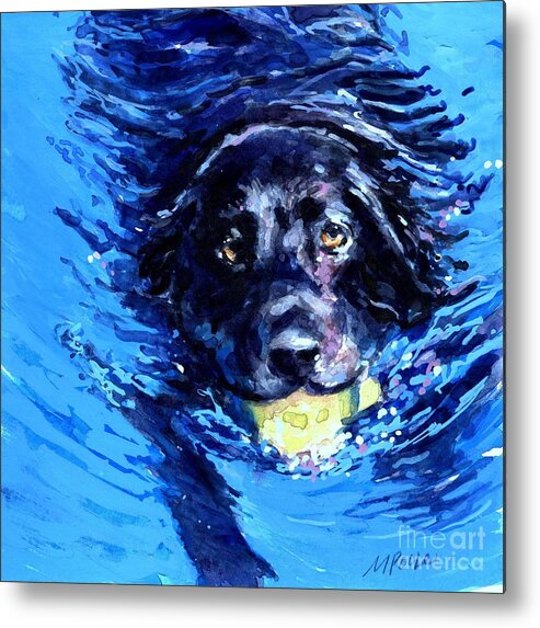 Black Lab Metal Print featuring the painting Black Lab Blue Wake by Molly Poole