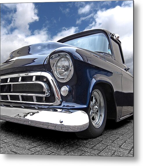 Chevrolet Truck Metal Print featuring the photograph Blue '57 Stepside Chevy Square by Gill Billington