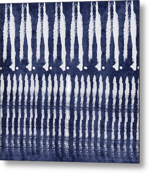 Blue Metal Print featuring the painting Blue and White Shibori Design by Linda Woods