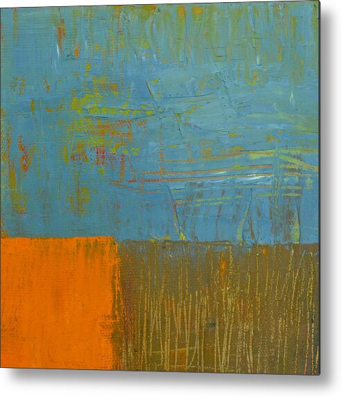 Abstract Metal Print featuring the painting Blue Sky with Orange and Brown by Michelle Calkins