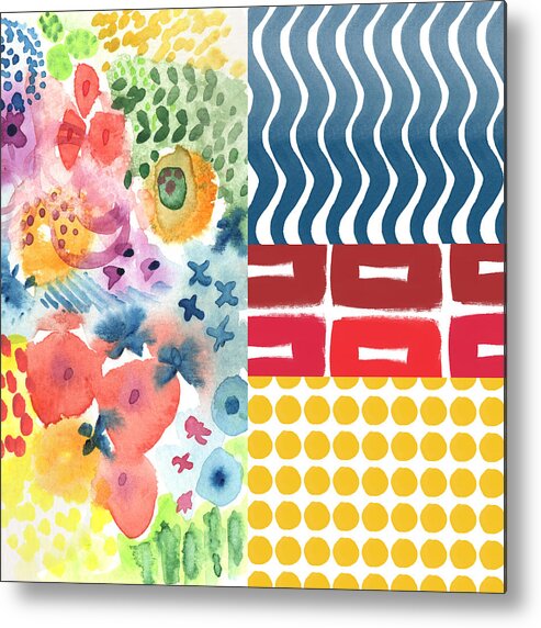 Flowers Metal Print featuring the painting Bold Boho Patchwork- abstract art by Linda Woods
